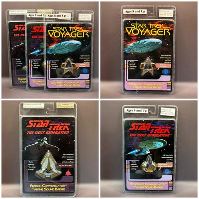 LOT 10P: Star Trek: The Next Generation Starfleet, Voyager Starfleet & Klingon Communicator Talking Sound Badges in Package