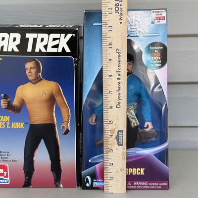 LOT 12P: Vintage Star Trek 12 Inch Captain Kirk Model Kit & Playmates Toys Action Figures