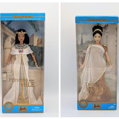 LOT 34P: NRFB Mattel Barbie Collector Editions Princess of the Nile, 2001 ID # 53369 & Princess of Ancient Greece, 2003 ID #B3461