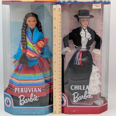 LOT 35P: NRFB Mattel Barbie Collector Editions Peruvian Barbie 1998 ID # 21506 & Chilean Barbie 1997 ID # 18559