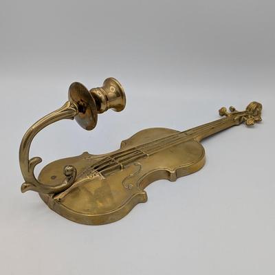 LOt 38D Pair of Vintage Andrea by Sadek Brass Violin Candle Holder Wall Sconce