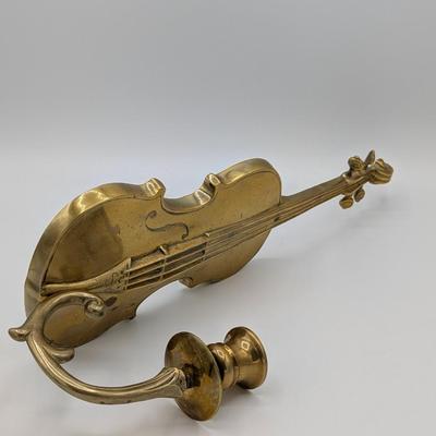 LOt 38D Pair of Vintage Andrea by Sadek Brass Violin Candle Holder Wall Sconce