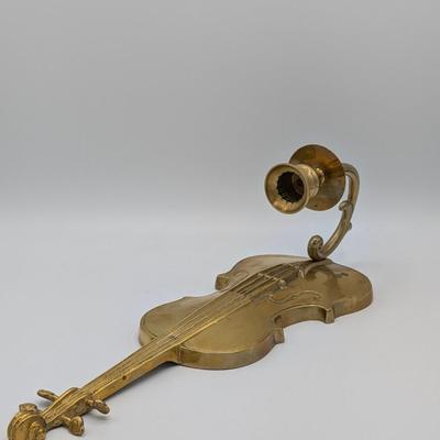 LOt 38D Pair of Vintage Andrea by Sadek Brass Violin Candle Holder Wall Sconce