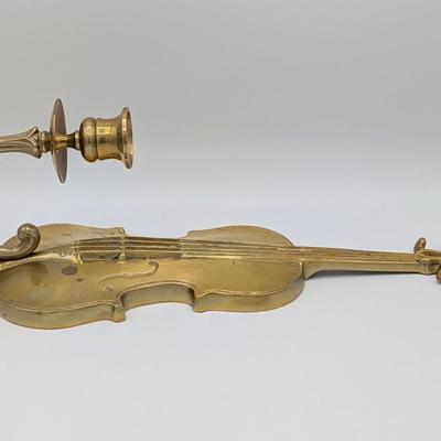 LOt 38D Pair of Vintage Andrea by Sadek Brass Violin Candle Holder Wall Sconce