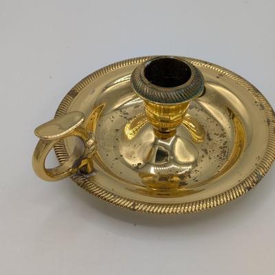 LOT 39D: Collection of Vintage Brass Candle Holders, Two 3 Arm Candelabras, 2 Taper Candle Holders & 1 Pillar Candle Holder