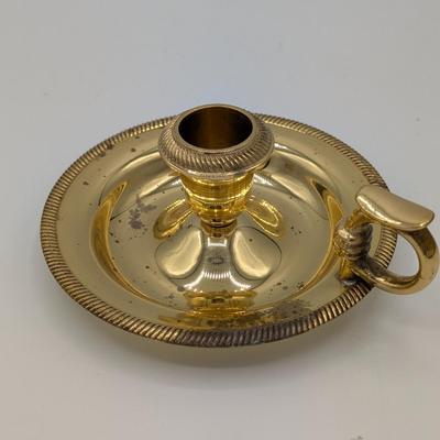 LOT 39D: Collection of Vintage Brass Candle Holders, Two 3 Arm Candelabras, 2 Taper Candle Holders & 1 Pillar Candle Holder