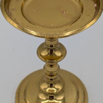 LOT 39D: Collection of Vintage Brass Candle Holders, Two 3 Arm Candelabras, 2 Taper Candle Holders & 1 Pillar Candle Holder