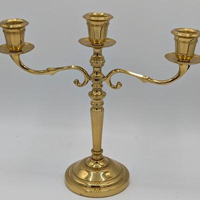 LOT 39D: Collection of Vintage Brass Candle Holders, Two 3 Arm Candelabras, 2 Taper Candle Holders & 1 Pillar Candle Holder
