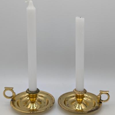 LOT 39D: Collection of Vintage Brass Candle Holders, Two 3 Arm Candelabras, 2 Taper Candle Holders & 1 Pillar Candle Holder