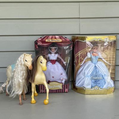 LOT 81P: NRFB Mattel Barbie Doll Walt Disney Cinderella & Mary Poppins 26291 & 23590 & Disney Belle Princess Horse Doll &...