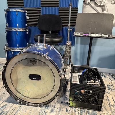 LOT 83B: Verve Percussion 4 Piece Drum Set w/ Music Stand, Chair & More!