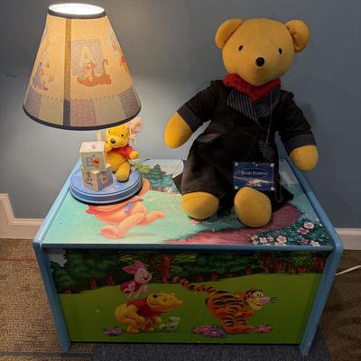 LOT 84B: Winnie the Pooh Toy Box, Plush Lamp & Beary Poppins Teddy Bear