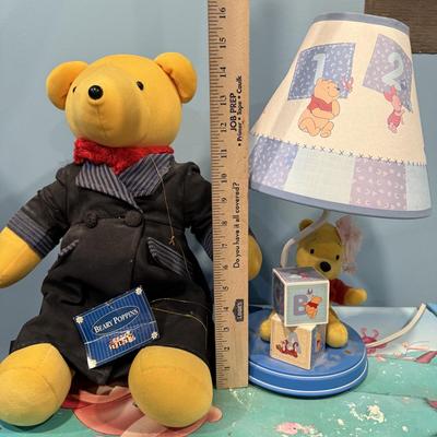 LOT 84B: Winnie the Pooh Toy Box, Plush Lamp & Beary Poppins Teddy Bear