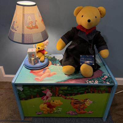 LOT 84B: Winnie the Pooh Toy Box, Plush Lamp & Beary Poppins Teddy Bear
