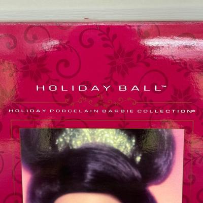 LOT 85P: NRFB Mattel Porcelain Barbie Dolls - Holiday Ball 18326, Holiday Carolers 15760 & Holiday Gift 20128