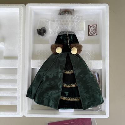 LOT 85P: NRFB Mattel Porcelain Barbie Dolls - Holiday Ball 18326, Holiday Carolers 15760 & Holiday Gift 20128