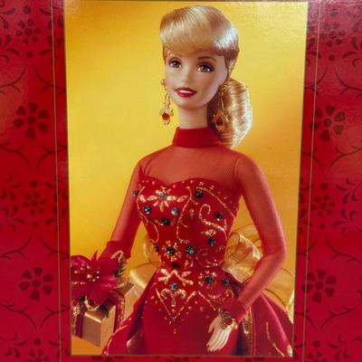LOT 85P: NRFB Mattel Porcelain Barbie Dolls - Holiday Ball 18326, Holiday Carolers 15760 & Holiday Gift 20128