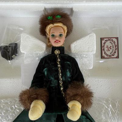 LOT 85P: NRFB Mattel Porcelain Barbie Dolls - Holiday Ball 18326, Holiday Carolers 15760 & Holiday Gift 20128