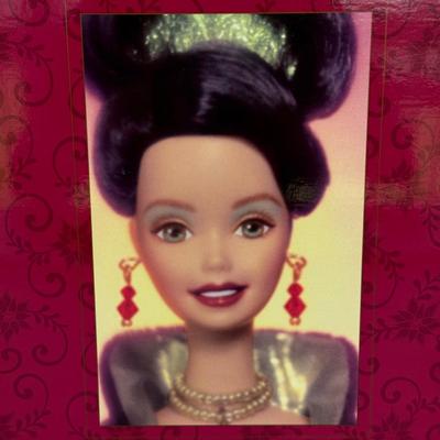 LOT 85P: NRFB Mattel Porcelain Barbie Dolls - Holiday Ball 18326, Holiday Carolers 15760 & Holiday Gift 20128