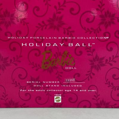 LOT 85P: NRFB Mattel Porcelain Barbie Dolls - Holiday Ball 18326, Holiday Carolers 15760 & Holiday Gift 20128
