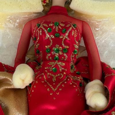 LOT 85P: NRFB Mattel Porcelain Barbie Dolls - Holiday Ball 18326, Holiday Carolers 15760 & Holiday Gift 20128