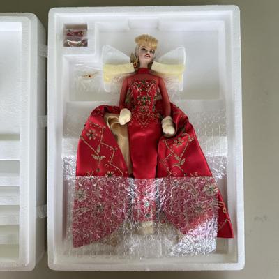 LOT 85P: NRFB Mattel Porcelain Barbie Dolls - Holiday Ball 18326, Holiday Carolers 15760 & Holiday Gift 20128