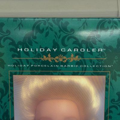 LOT 85P: NRFB Mattel Porcelain Barbie Dolls - Holiday Ball 18326, Holiday Carolers 15760 & Holiday Gift 20128