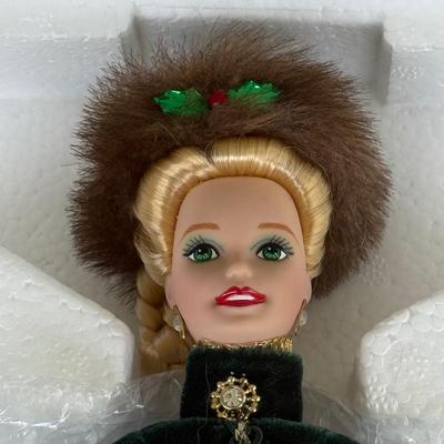 LOT 85P: NRFB Mattel Porcelain Barbie Dolls - Holiday Ball 18326, Holiday Carolers 15760 & Holiday Gift 20128