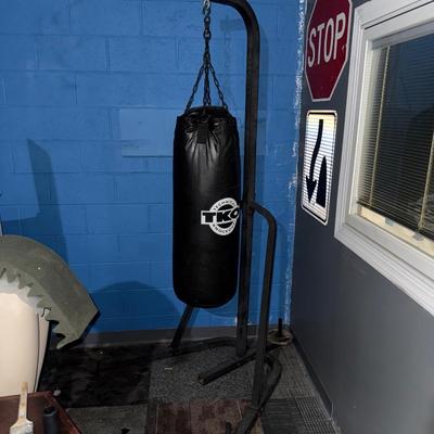LOT 86: TKO Commercial Heavy Bag Stand w/ TKO 100lb Pro Style Heavy Bag