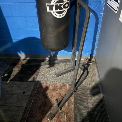 LOT 86: TKO Commercial Heavy Bag Stand w/ TKO 100lb Pro Style Heavy Bag