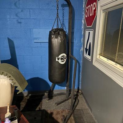 LOT 86: TKO Commercial Heavy Bag Stand w/ TKO 100lb Pro Style Heavy Bag