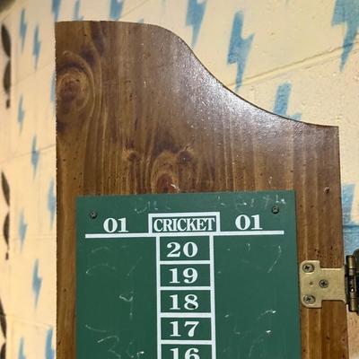 LOT 88B: Marlboro Country Wooden Dartboard Cabinet w/ Dartboard, Darts & More