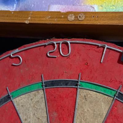 LOT 88B: Marlboro Country Wooden Dartboard Cabinet w/ Dartboard, Darts & More