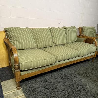 LOT 90B: Beautiful Vintage Wooden Frame Sofa w/ Matching Chair