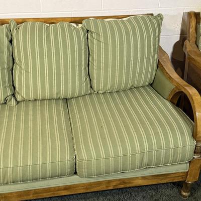 LOT 90B: Beautiful Vintage Wooden Frame Sofa w/ Matching Chair