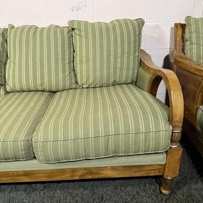 LOT 90B: Beautiful Vintage Wooden Frame Sofa w/ Matching Chair