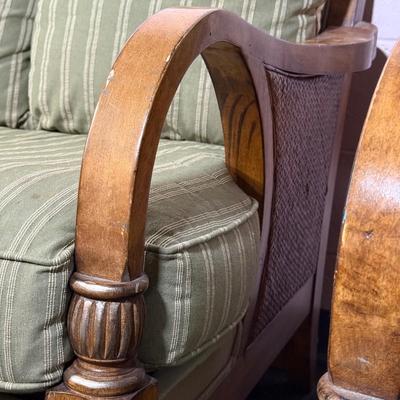 LOT 90B: Beautiful Vintage Wooden Frame Sofa w/ Matching Chair