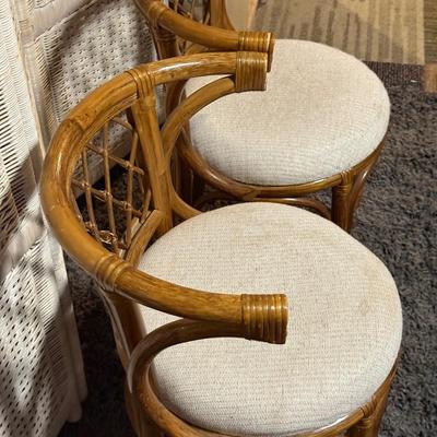 LOT 91B: Two Rattan Chairs w/ 4 Barstools