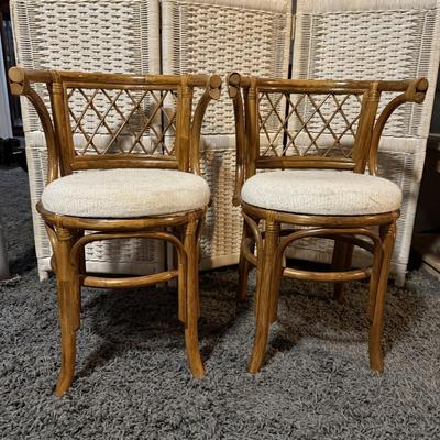 LOT 91B: Two Rattan Chairs w/ 4 Barstools