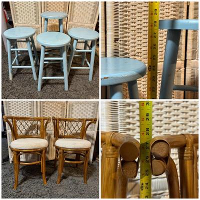 LOT 91B: Two Rattan Chairs w/ 4 Barstools