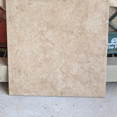 LOT 109G: Large Assortment of Porcelain Tiles 12 X 12 & Open Containers of Tile Adhesive