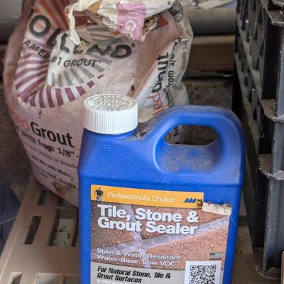 LOT 110G: Opened Boxes of Assorted Wall/Backsplash Ceramic-Mosaic Tiles, Grout Bag & Tiler Sealer Container