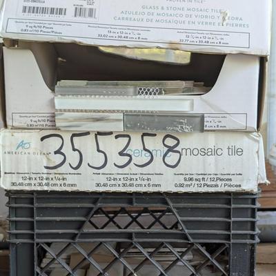LOT 110G: Opened Boxes of Assorted Wall/Backsplash Ceramic-Mosaic Tiles, Grout Bag & Tiler Sealer Container