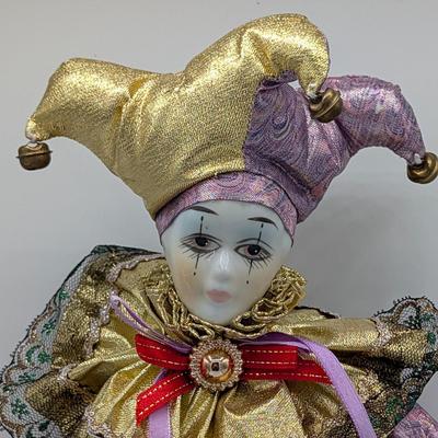 LOT 112D: Vintage Pierrot & Unbranded Jester Dolls With Porcelain Hands & Feet