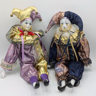 LOT 112D: Vintage Pierrot & Unbranded Jester Dolls With Porcelain Hands & Feet