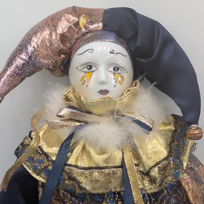 LOT 112D: Vintage Pierrot & Unbranded Jester Dolls With Porcelain Hands & Feet