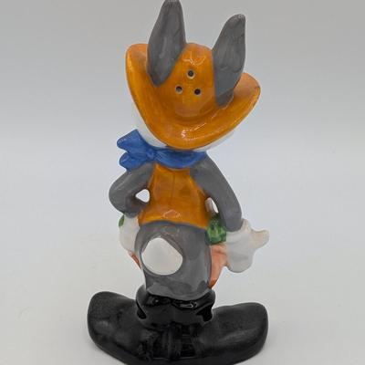 LOT 113D: Eh...What's Up Doc? Vintage Bugs & Daffy Salt/Pepper Shakers With A Handmade Signed Mexican Pottery Vase, Along with A...