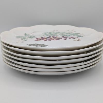 LOT 114D: Lenox Butterfly Meadow Patterns, 12 Dinner Plates & 7 Bread/Salad Plates, Plate Stands Not Included
