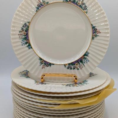 LOT 125D: Rutledge by Lenox, Made In USA, 12 Dinner, 9 Salad & 11 Bread Plates With Storage Containers. Plate Stands Not Included