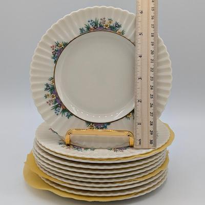 LOT 125D: Rutledge by Lenox, Made In USA, 12 Dinner, 9 Salad & 11 Bread Plates With Storage Containers. Plate Stands Not Included